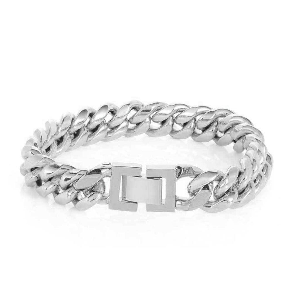 Men’s Stainless Steel Cuban Link Bracelet - Fold Over Clasp 8mm-18mm