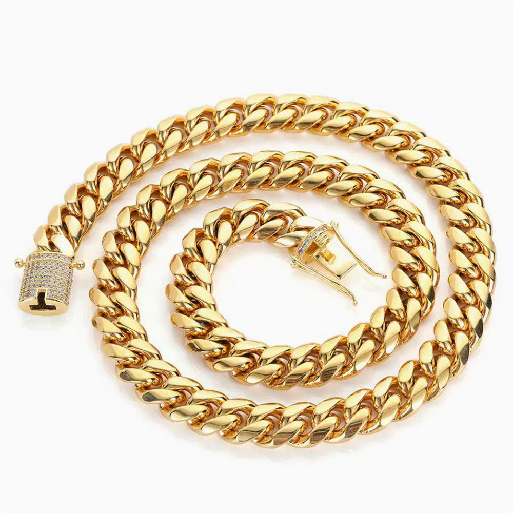 Men’s Stainless Steel Cuban Link Chain | CZ-Inlaid Clasp 6mm-18mm