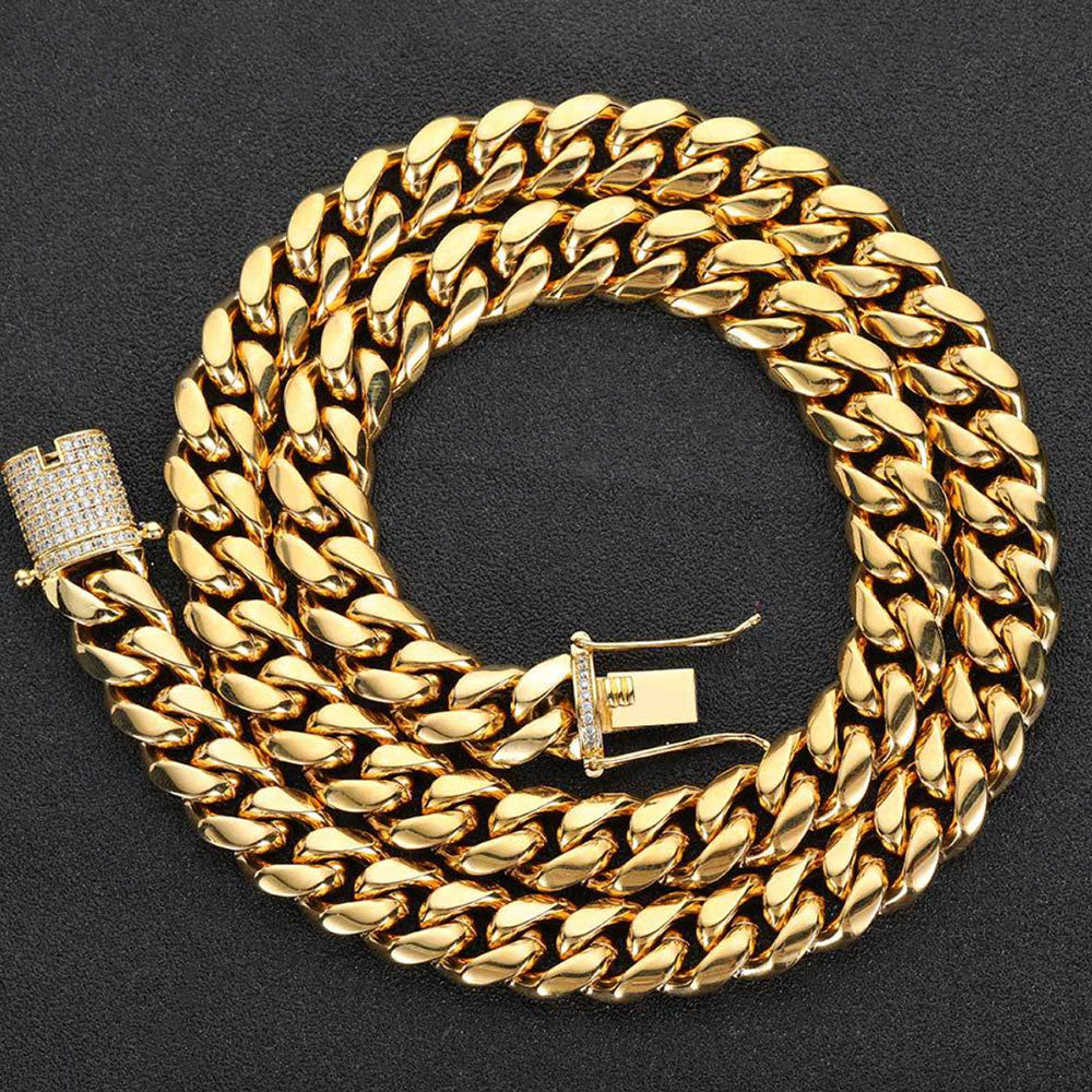 Men’s Stainless Steel Cuban Link Chain | CZ-Inlaid Clasp 6mm-18mm