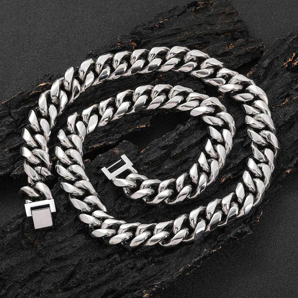 Men’s Stainless Steel Cuban Link Chain - Fold Over Clasp 8mm-18mm