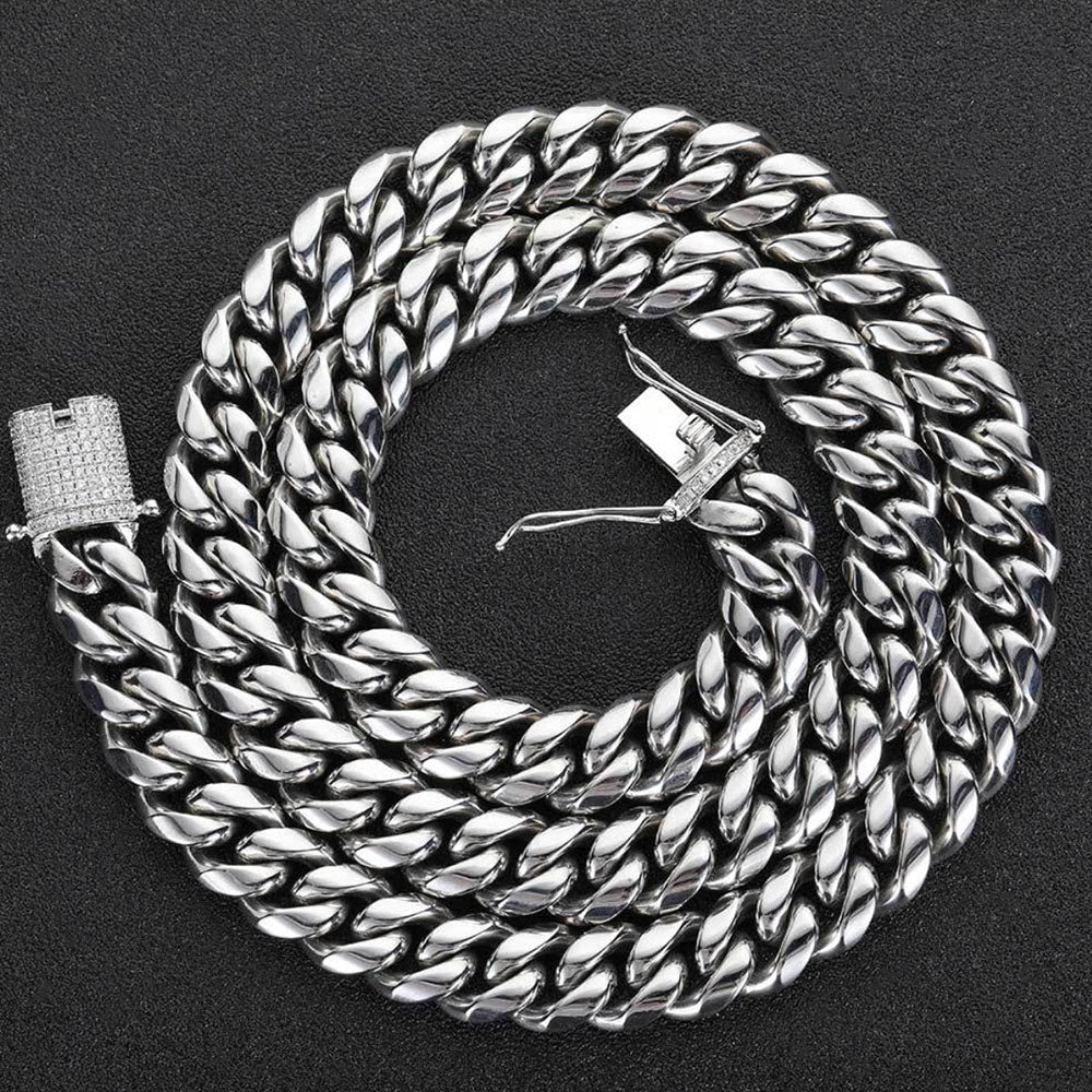 Men’s Stainless Steel Cuban Link Chain | CZ-Inlaid Clasp 6mm-18mm