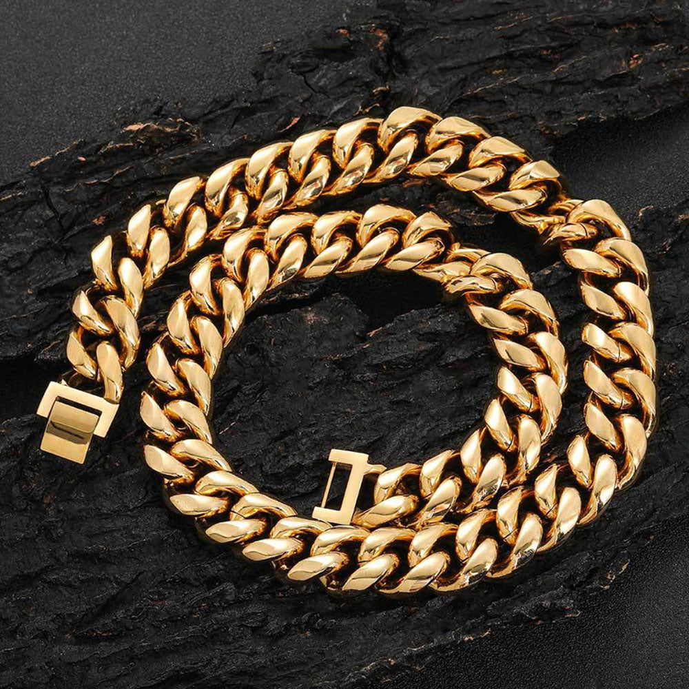 Men’s Stainless Steel Cuban Link Chain - Fold Over Clasp 8mm-18mm
