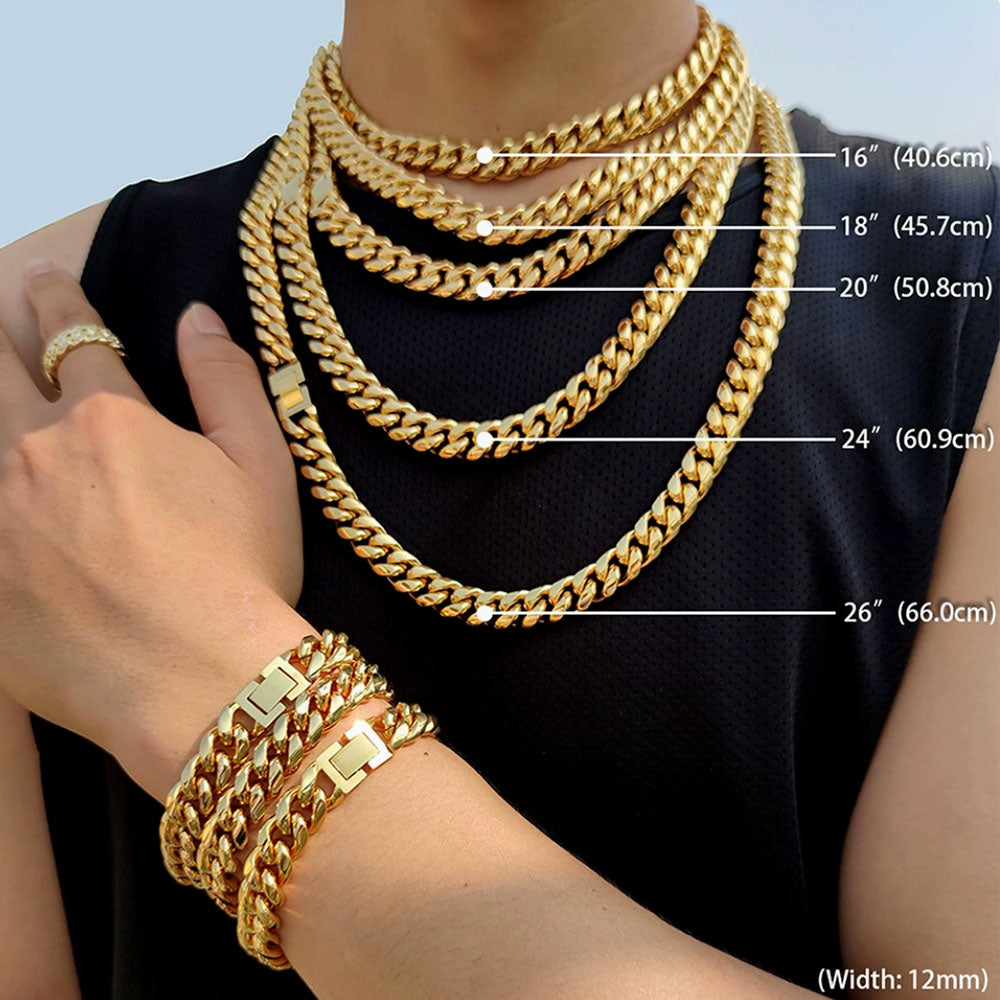 Men’s Stainless Steel Cuban Link Chain - Fold Over Clasp 8mm-18mm