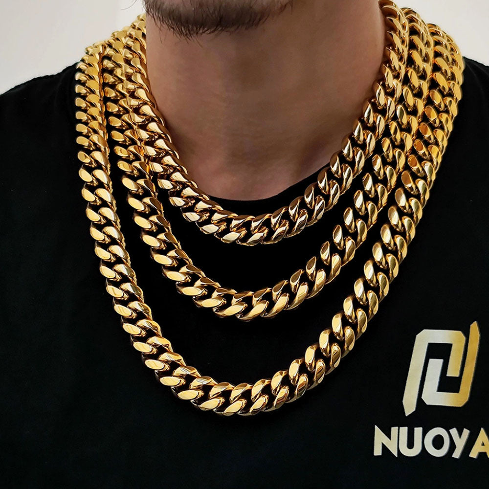 Men’s Stainless Steel Cuban Link Chain | CZ-Inlaid Clasp 6mm-18mm