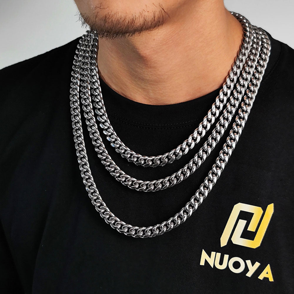 Men’s Stainless Steel Cuban Link Chain - Fold Over Clasp 8mm-18mm