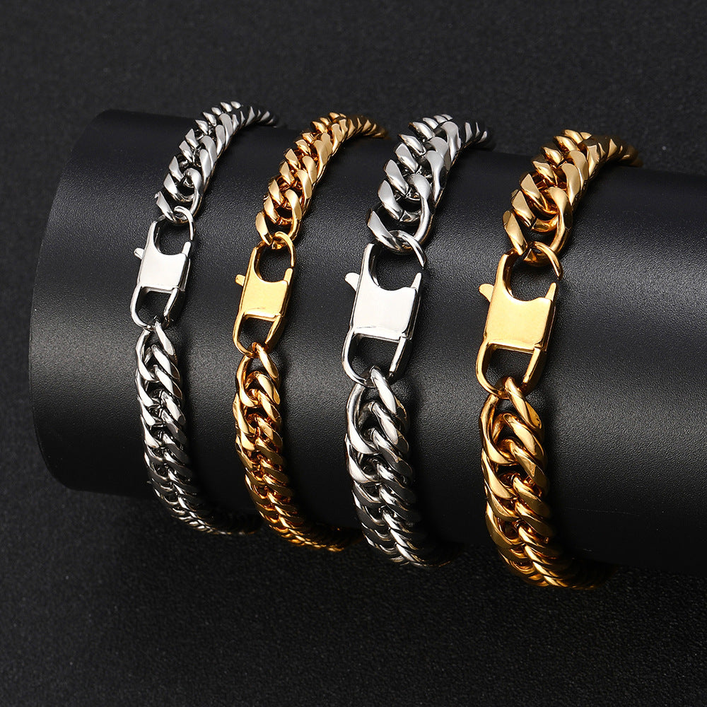 Men’s Stainless Steel Double Cuban Link Bracelet 7mm-9mm