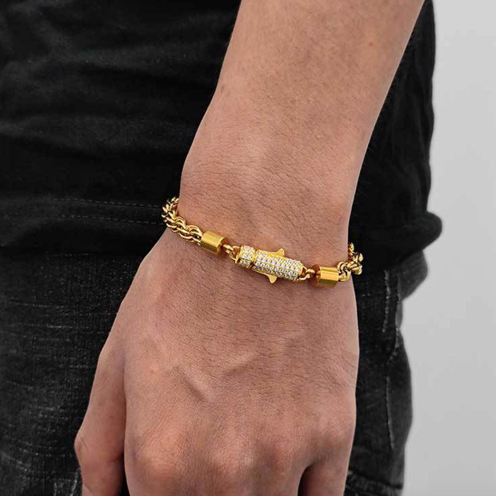 Men’s Stainless Steel Rope Chain Bracelet – Iced CZ Clasp