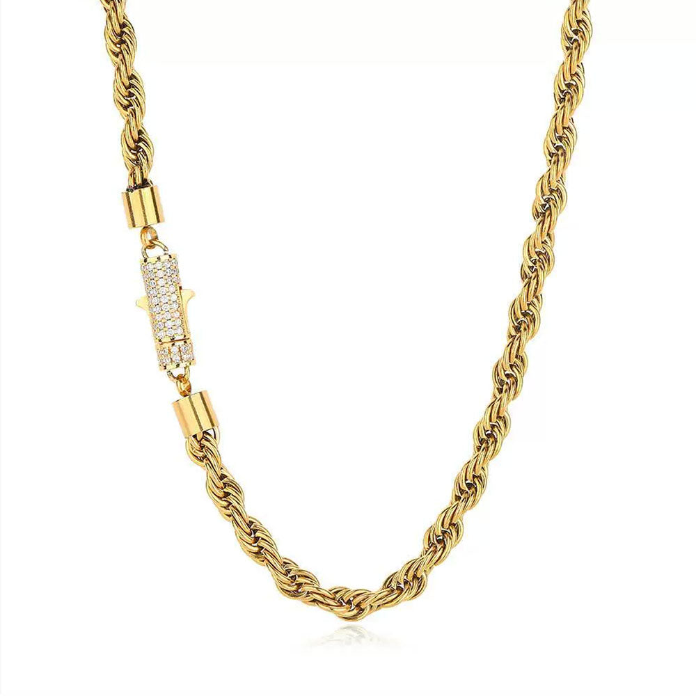 Men’s Stainless Steel Rope Chain Necklace – Iced CZ Clasp