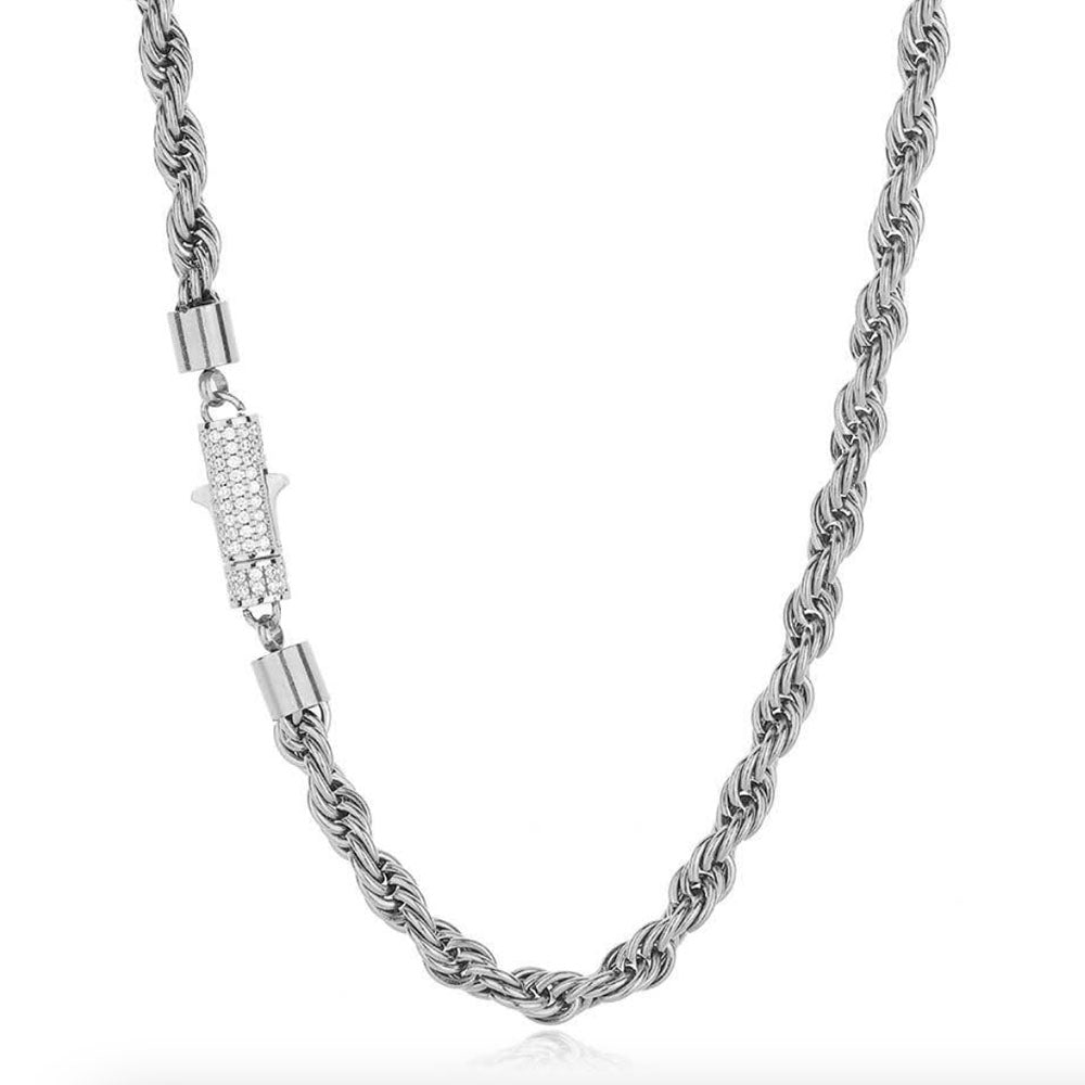 Men’s Stainless Steel Rope Chain Necklace – Iced CZ Clasp