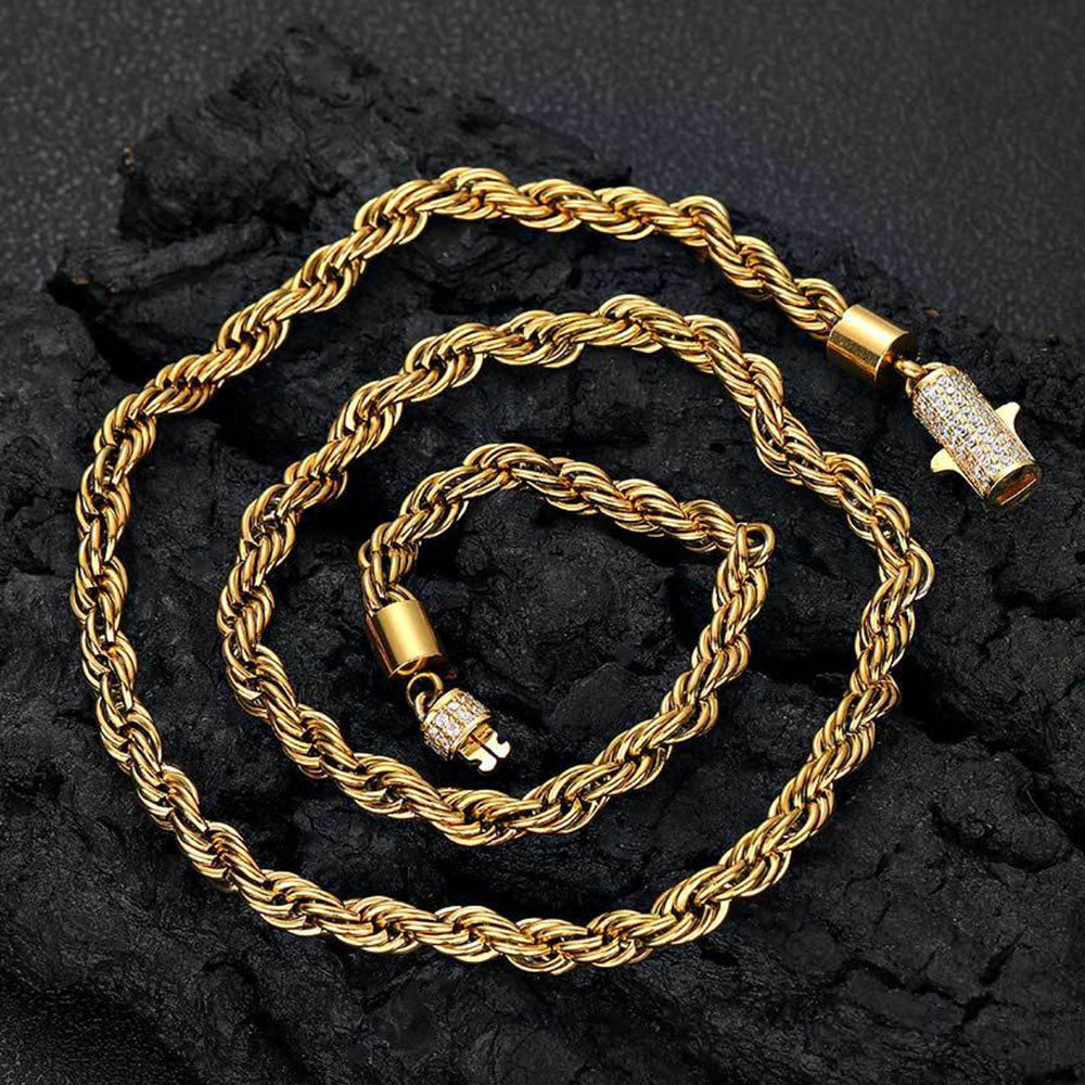 Men’s Stainless Steel Rope Chain Necklace – Iced CZ Clasp