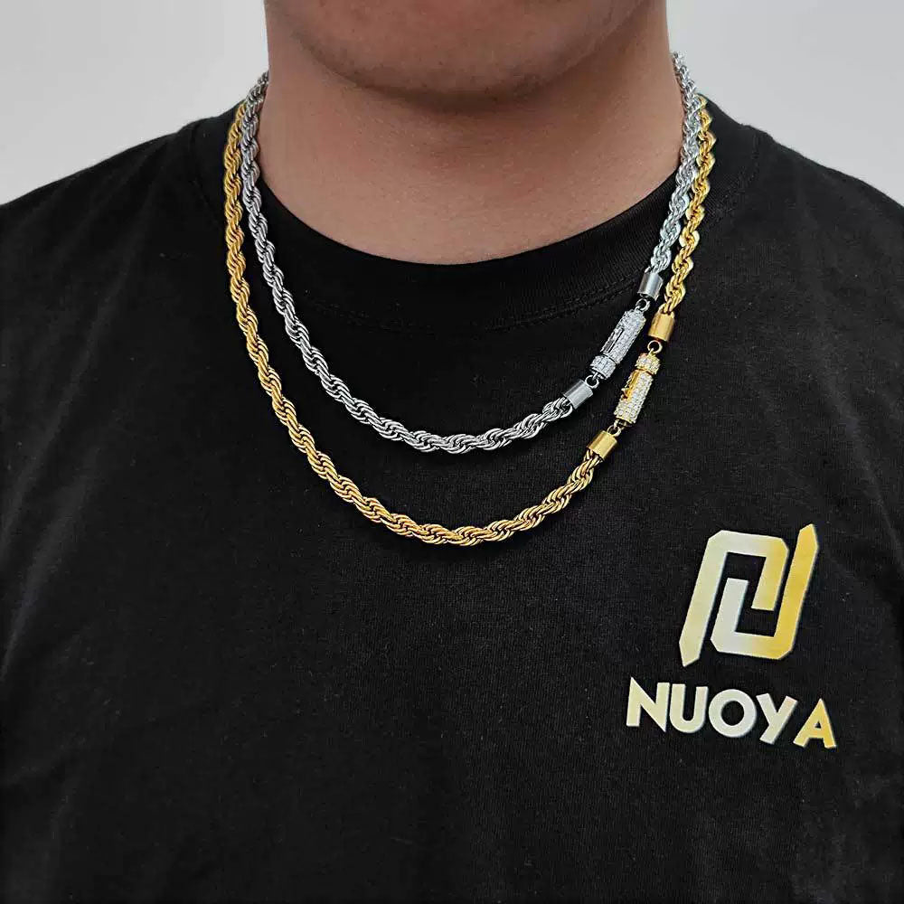 Men’s Stainless Steel Rope Chain Necklace – Iced CZ Clasp