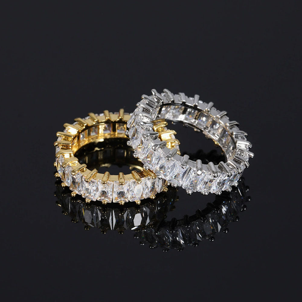 Rectangle Cut Cubic Zirconia Tennis Ring for Men – Full Iced Out