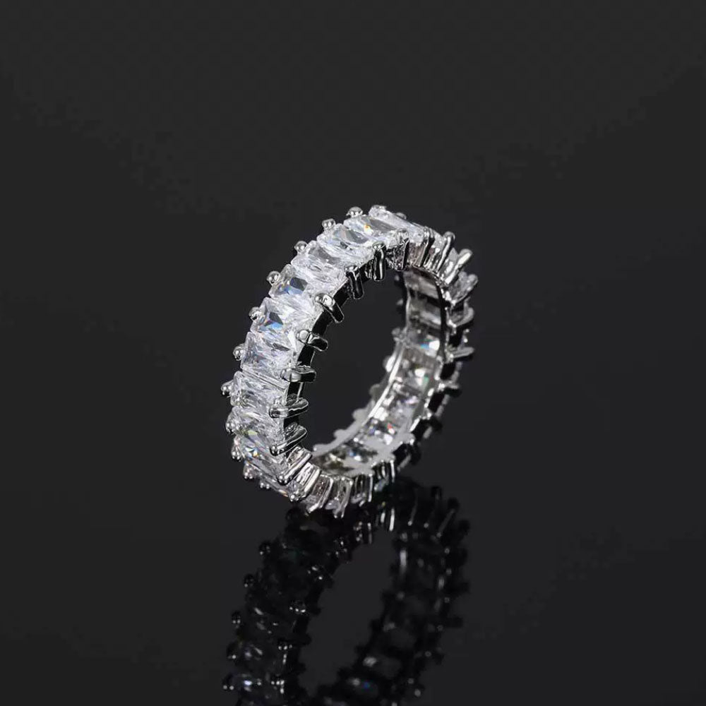 Rectangle Cut Cubic Zirconia Tennis Ring for Men – Full Iced Out