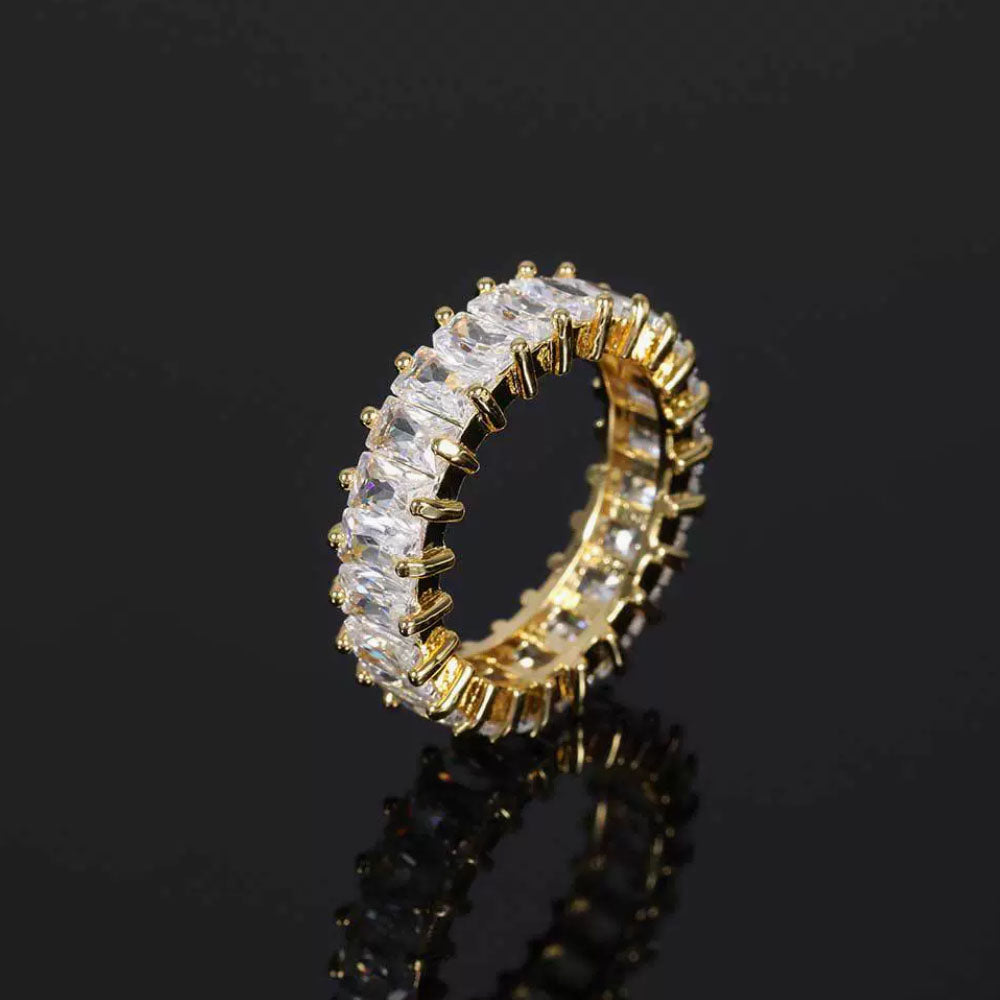 Rectangle Cut Cubic Zirconia Tennis Ring for Men – Full Iced Out