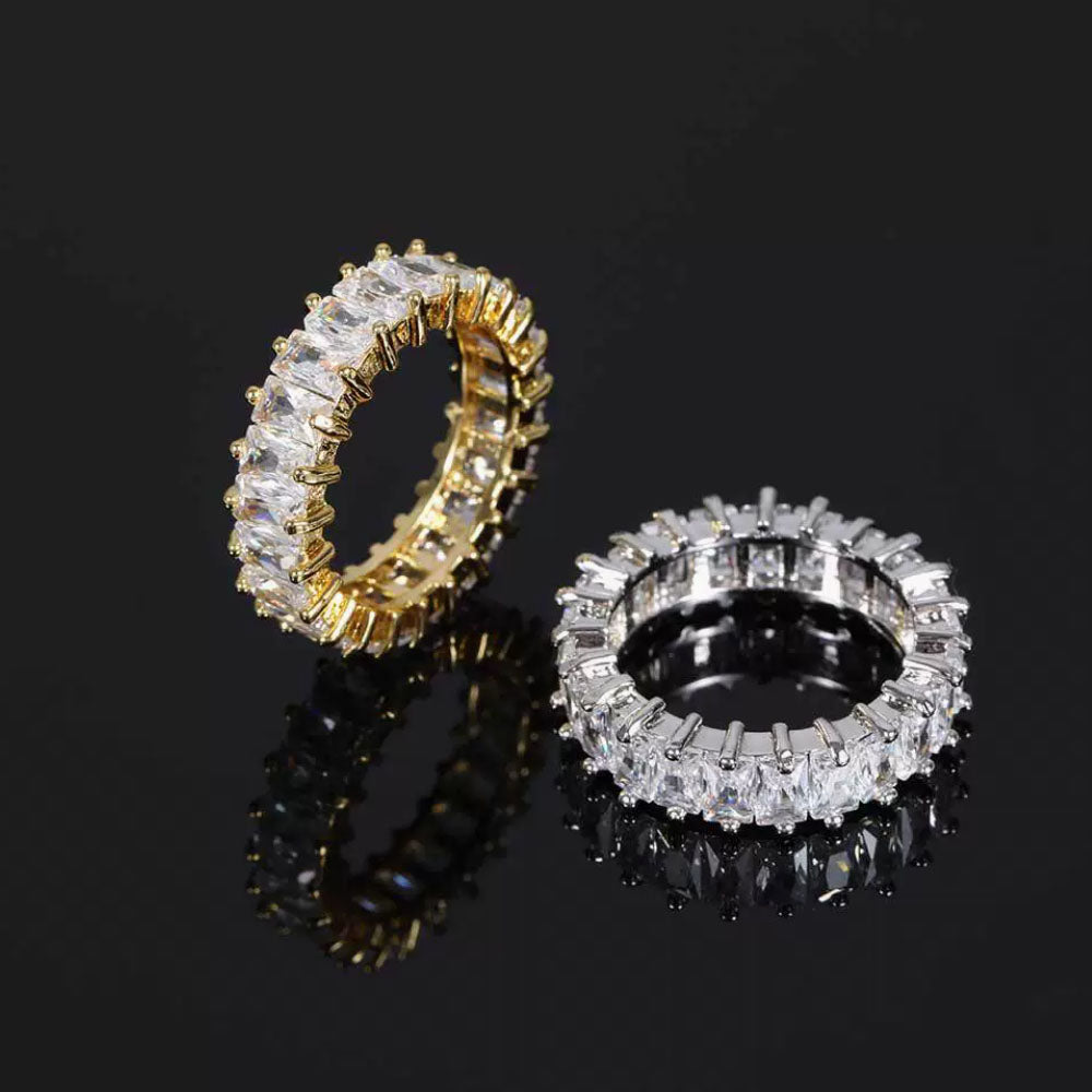 Rectangle Cut Cubic Zirconia Tennis Ring for Men – Full Iced Out