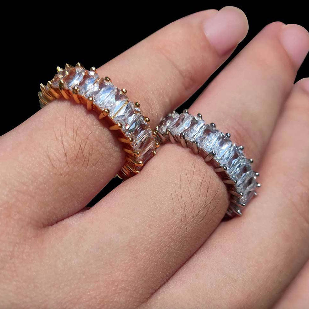 Rectangle Cut Cubic Zirconia Tennis Ring for Men – Full Iced Out