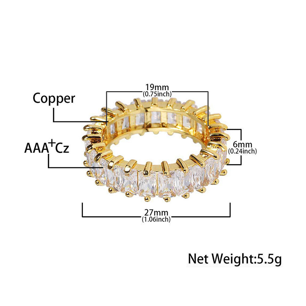 Rectangle Cut Cubic Zirconia Tennis Ring for Men – Full Iced Out