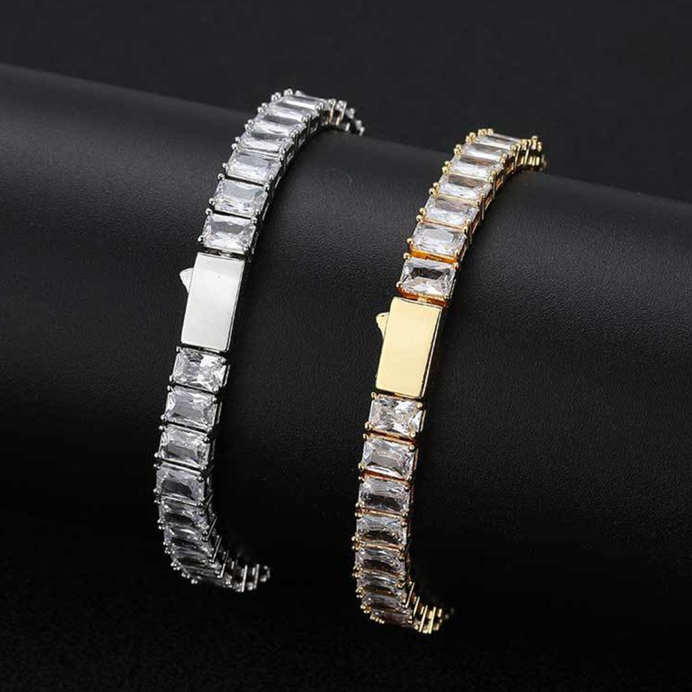 Rectangle Zirconia Tennis Bracelet for Men – Full Iced Out Hip Hop Style