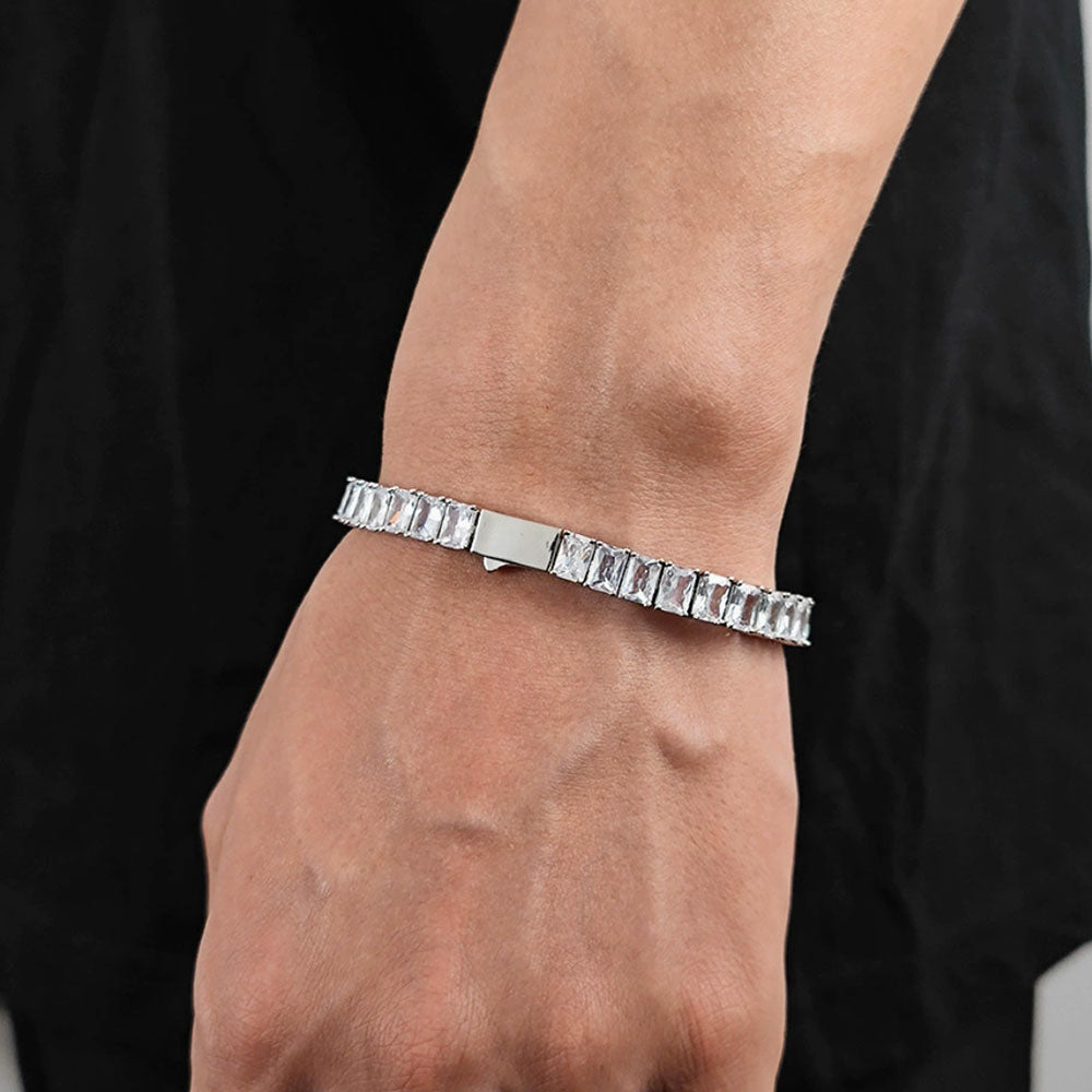 Rectangle Zirconia Tennis Bracelet for Men – Full Iced Out Hip Hop Style