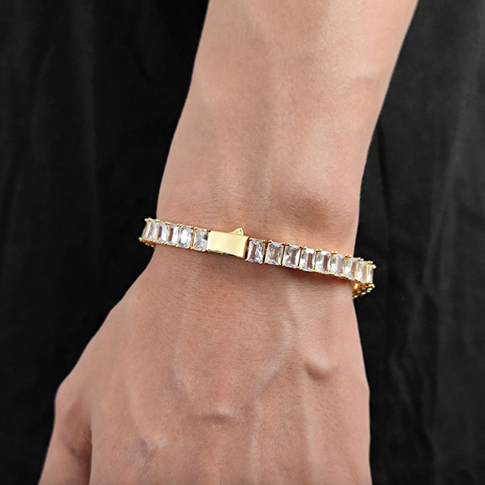 Rectangle Zirconia Tennis Bracelet for Men – Full Iced Out Hip Hop Style