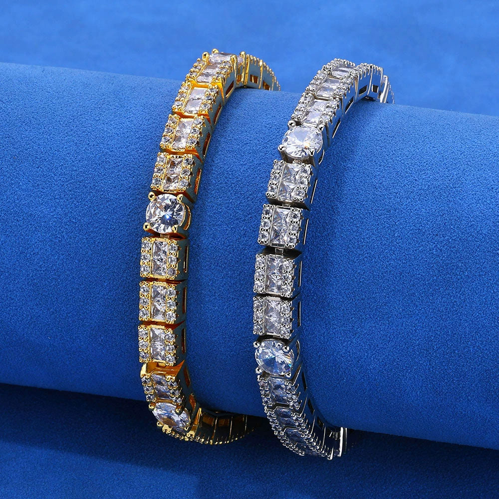 Round & Square CZ Tennis Bracelet for Men – Iced Hip Hop Style 6mm