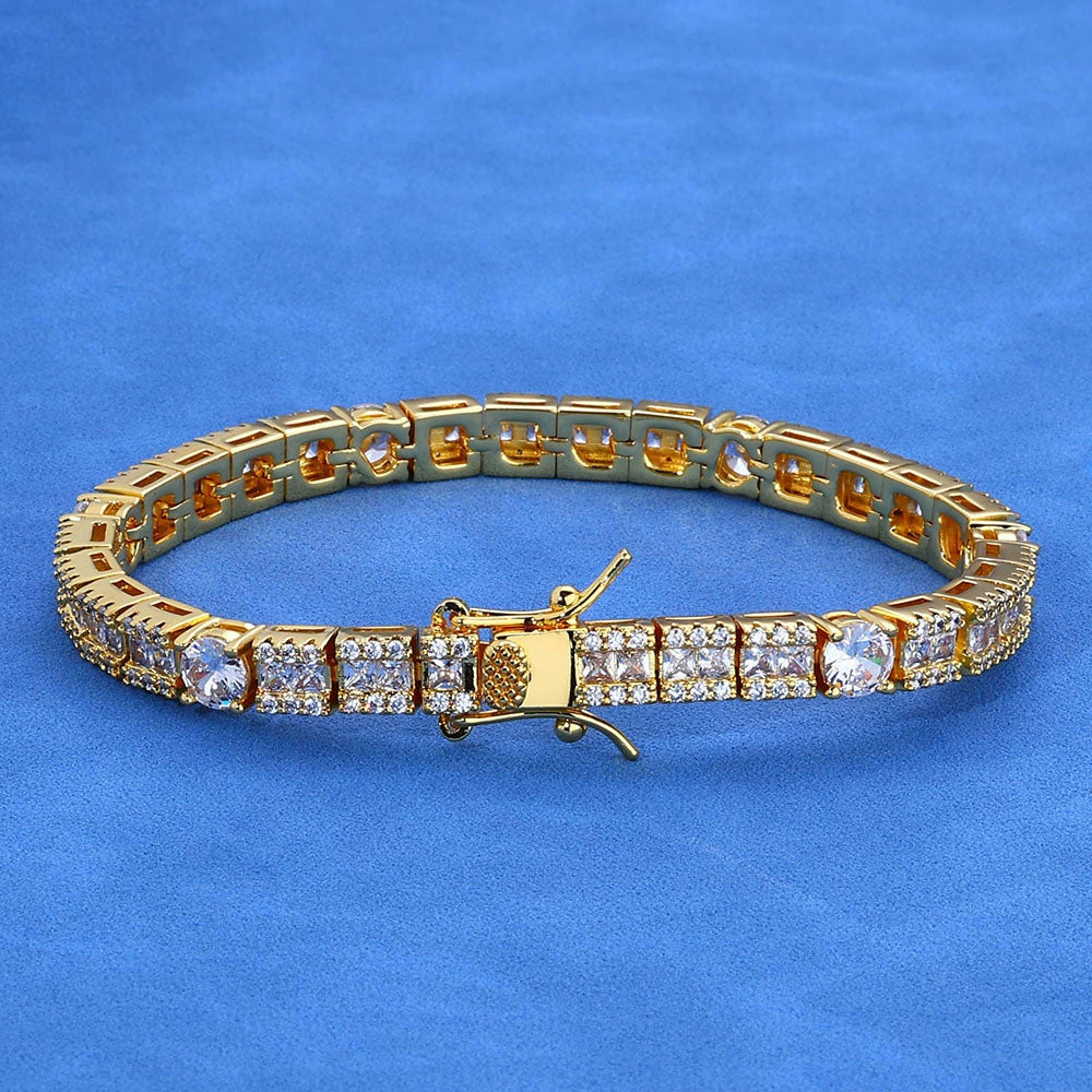 Round & Square CZ Tennis Bracelet for Men – Iced Hip Hop Style 6mm