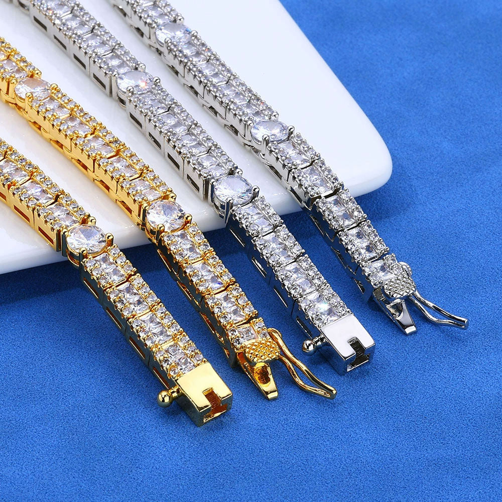 Round & Square CZ Tennis Bracelet for Men – Iced Hip Hop Style 6mm