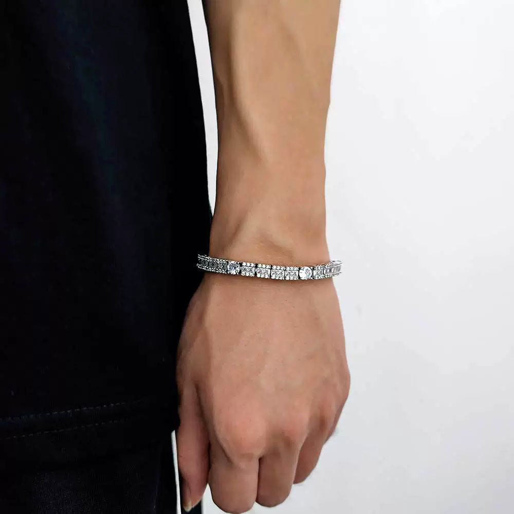 Round & Square CZ Tennis Bracelet for Men – Iced Hip Hop Style 6mm