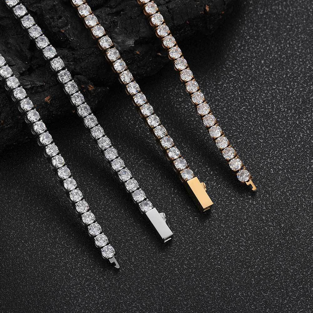 Stainless Steel Iced Out CZ Tennis Chain Necklace 4mm