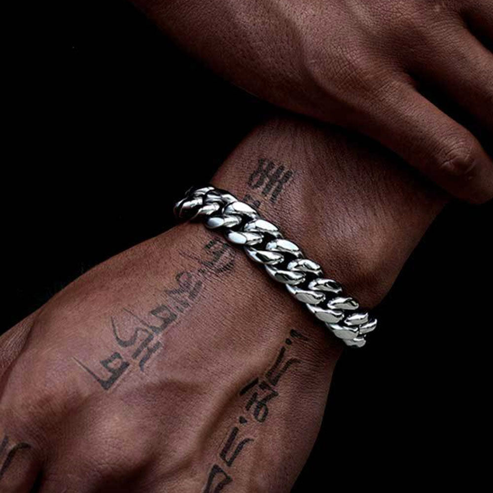 Stainless Steel Cuban Link Bracelet for Men | CZ-Inlaid Clasp 10mm-12mm