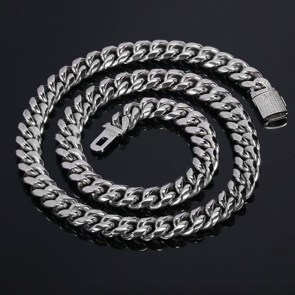 Men’s Stainless Steel Cuban Link Chain | Hip Hop CZ Pavé Clasp