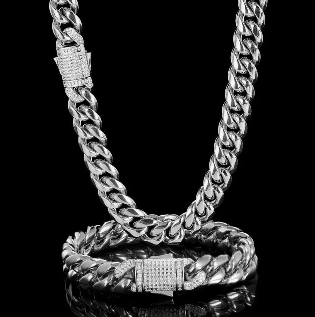 Stainless Steel Cuban Link Chain for Men | CZ-Inlaid Clasp 10mm-12mm