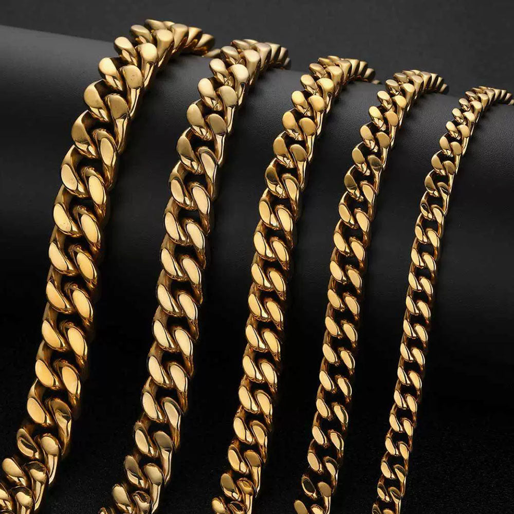 Stainless Steel Flat Cuban Link Chain for Men 5mm-15mm