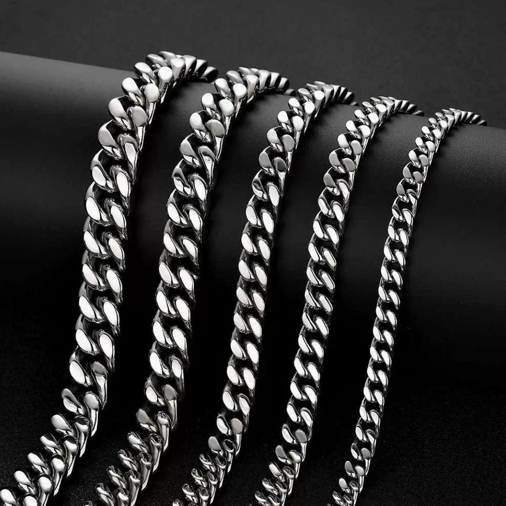 Stainless Steel Flat Cuban Link Chain for Men 5mm-15mm