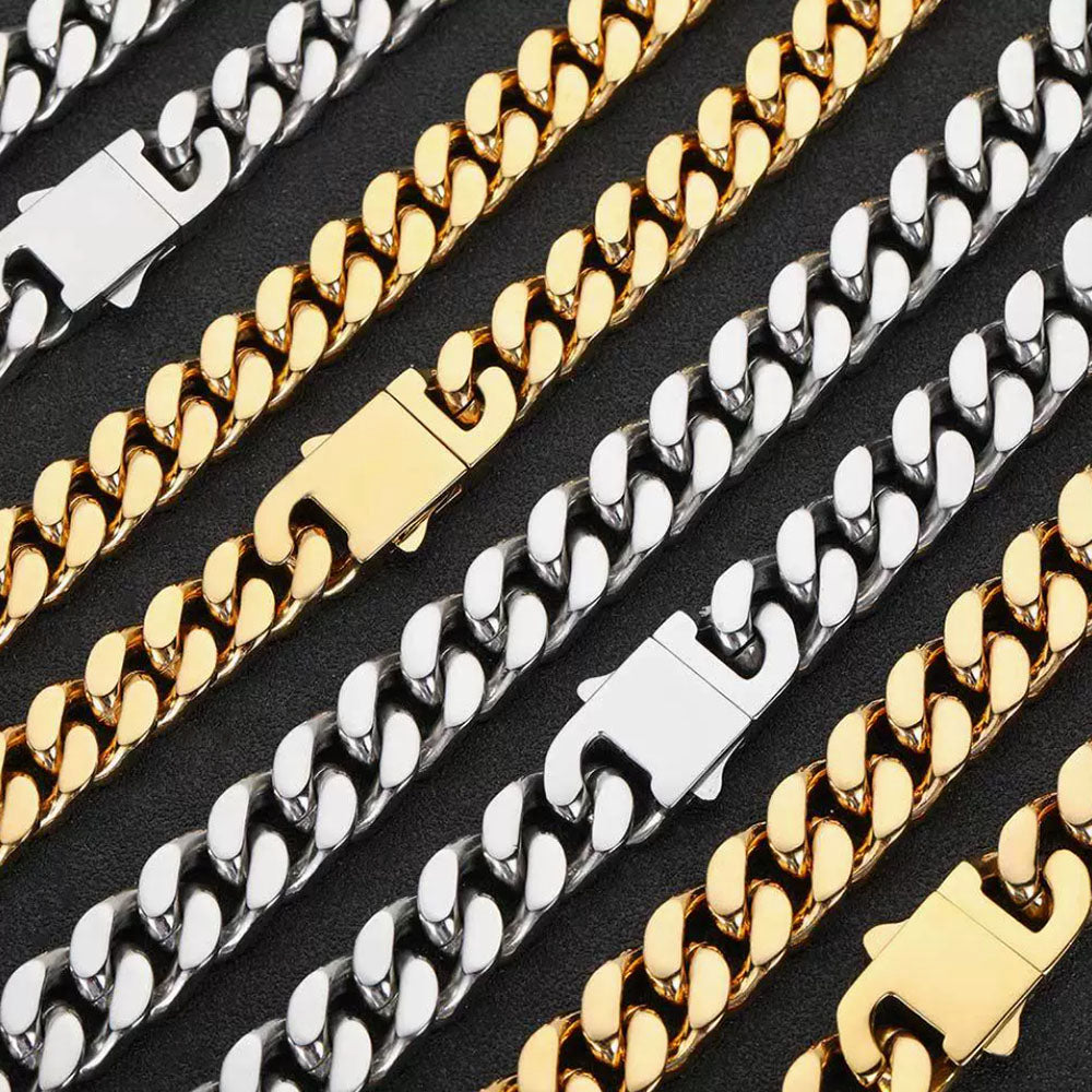 Stainless Steel Flat Cuban Link Chain for Men 5mm-15mm