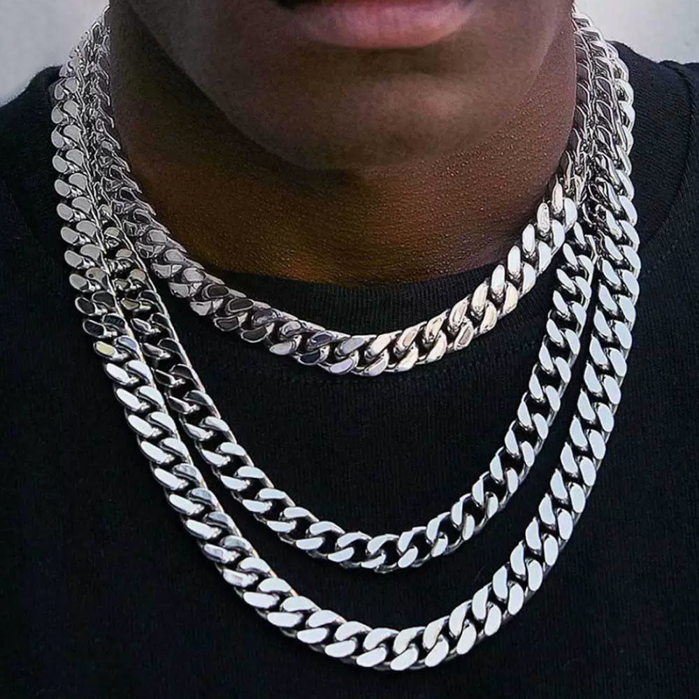 Stainless Steel Flat Cuban Link Chain for Men 5mm-15mm