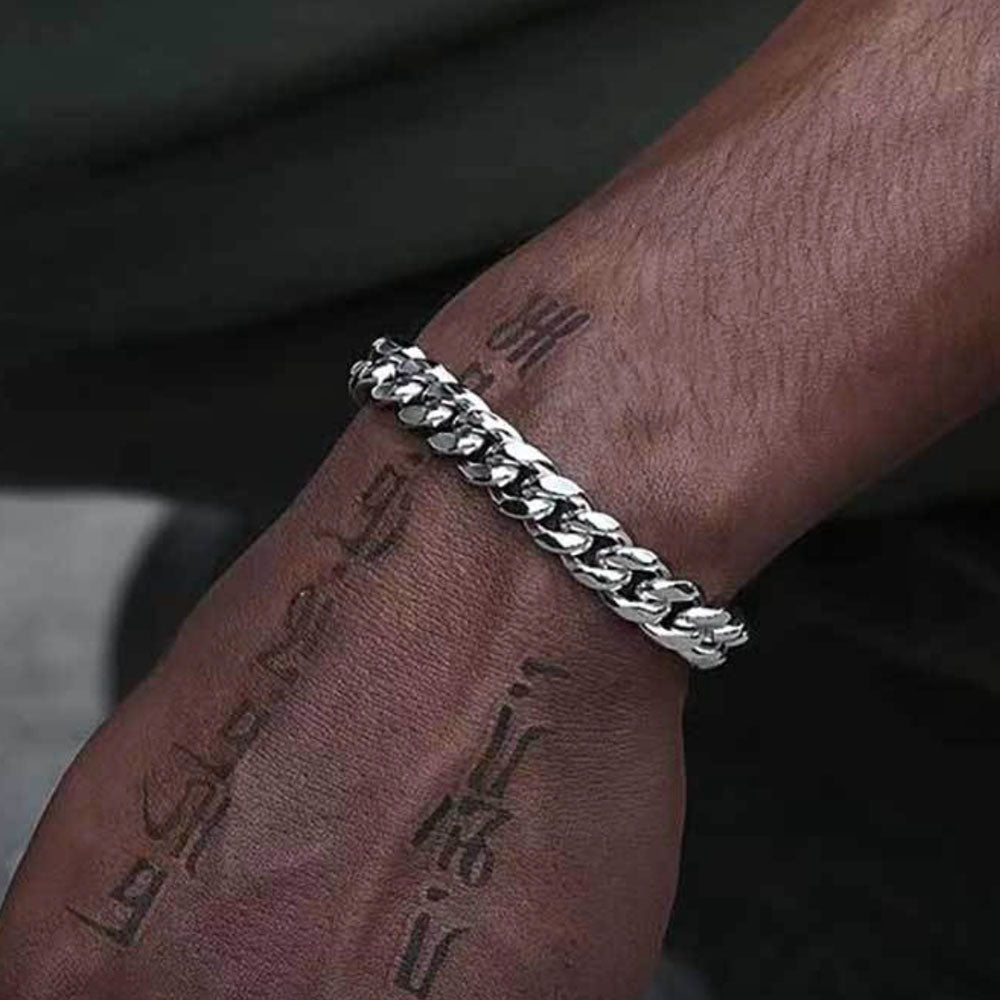 Stainless Steel Men’s Cuban Link Bracelet 12mm | CZ Cross Design