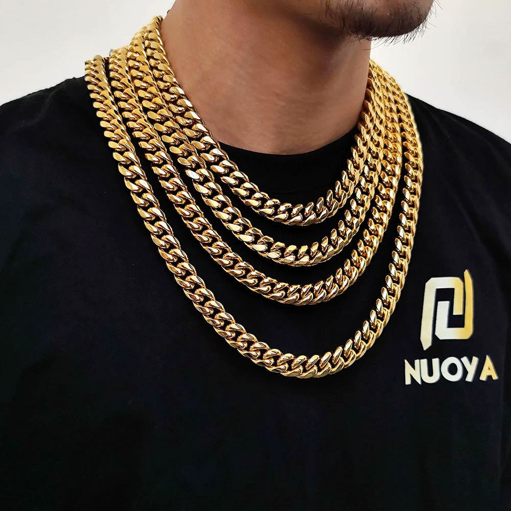 Stainless Steel Men’s Cuban Link Chain 12mm | CZ Cross Design