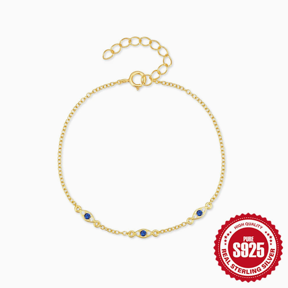 Sterling Silver Blue CZ Evil Eye Bracelet