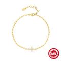 Sterling Silver CZ Cross Paperclip Chain Bracelet