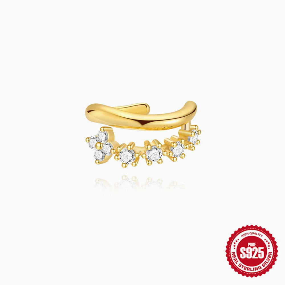 Sterling Silver CZ Floral Ear Cuff — Single Piece