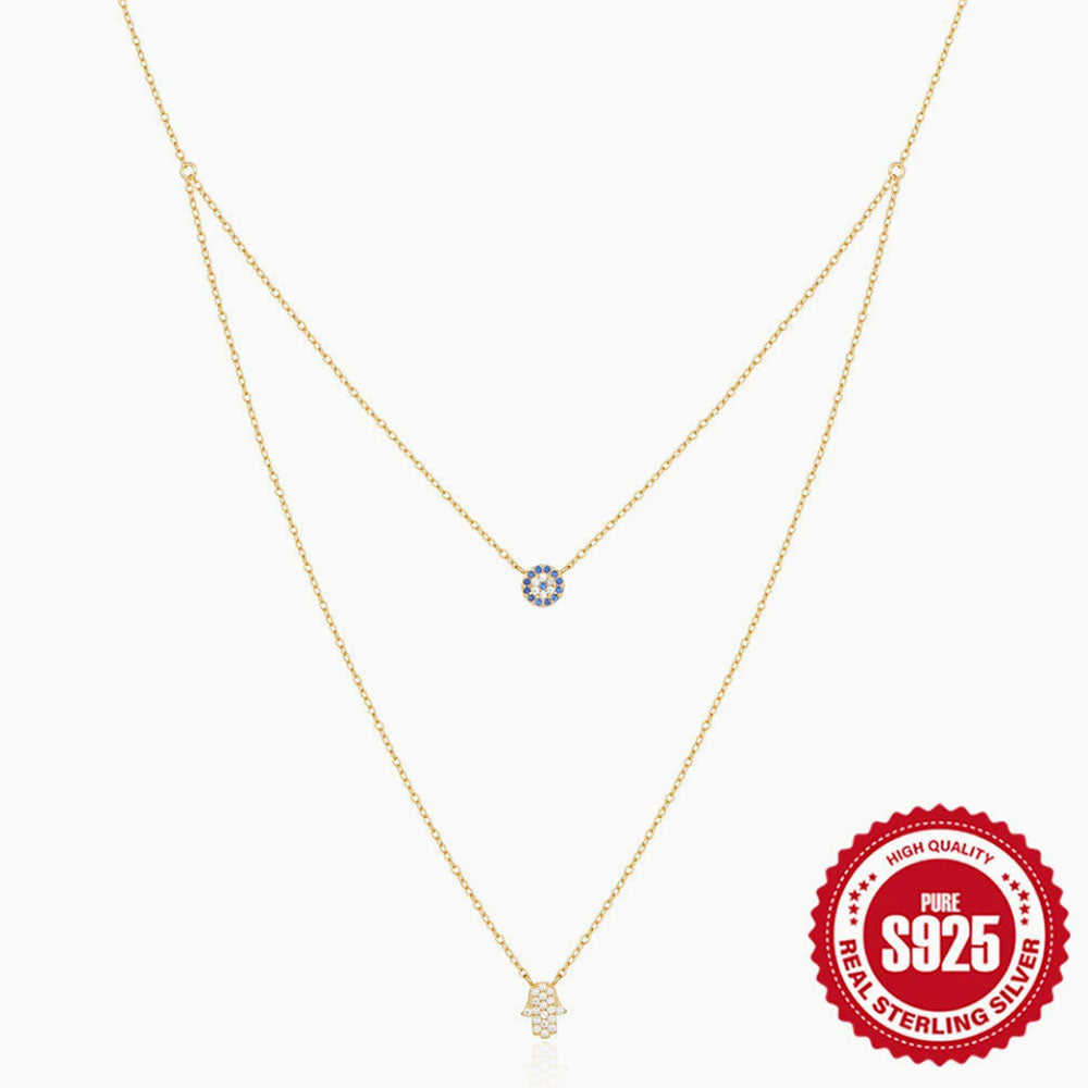 Sterling Silver CZ Hamsa Layered Necklace