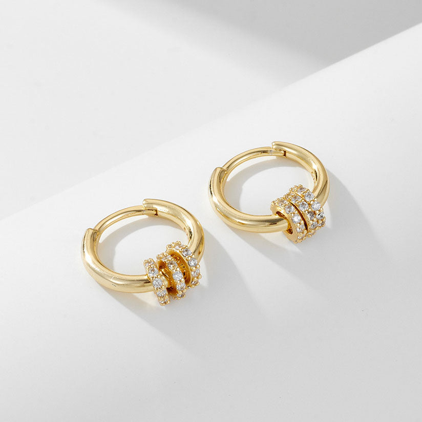 Sterling Silver CZ Triple-Ring Huggie Hoop Earrings