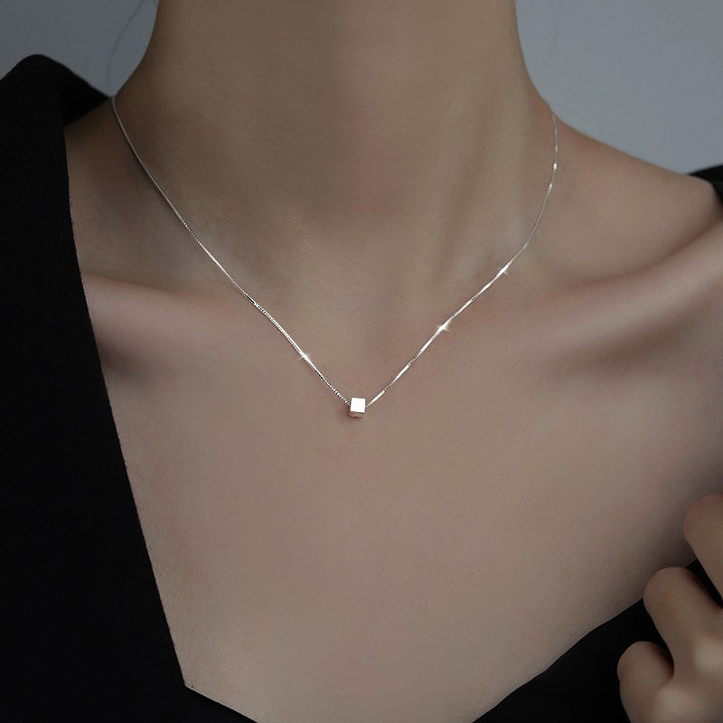 Sterling Silver Cube Pendant Necklace