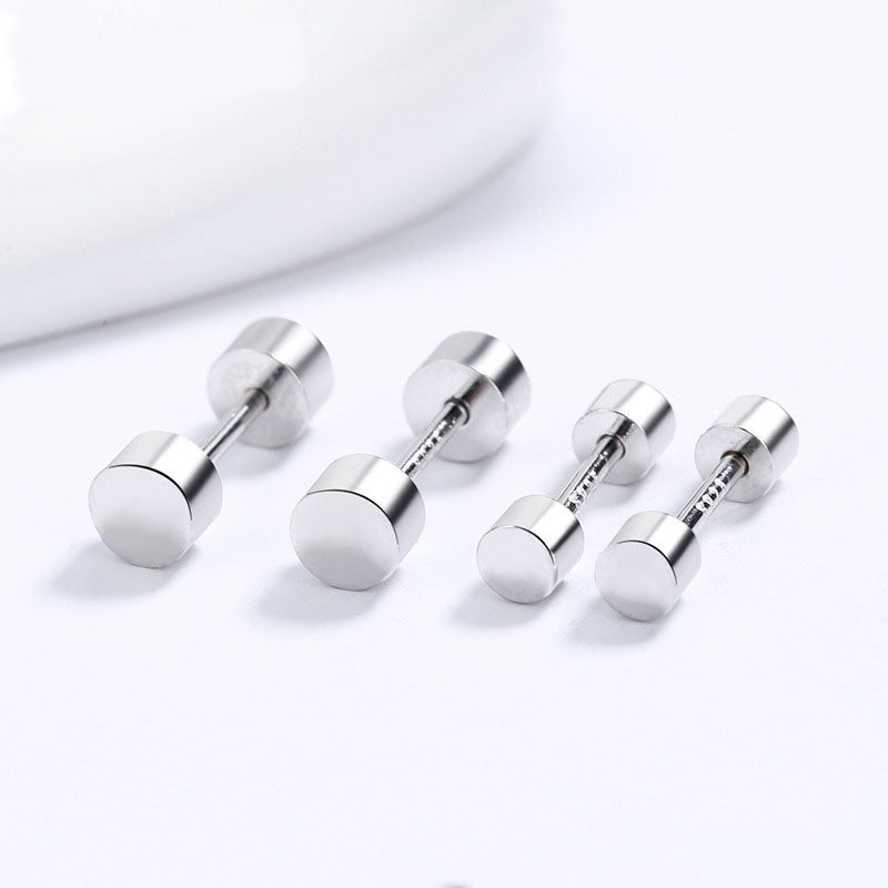 Sterling Silver Dumbbell Screw-Back Stud Earrings