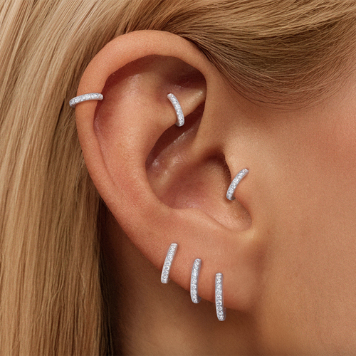 Sterling Silver Moissanite Open Hoop Screw-Back Cartilage Earrings