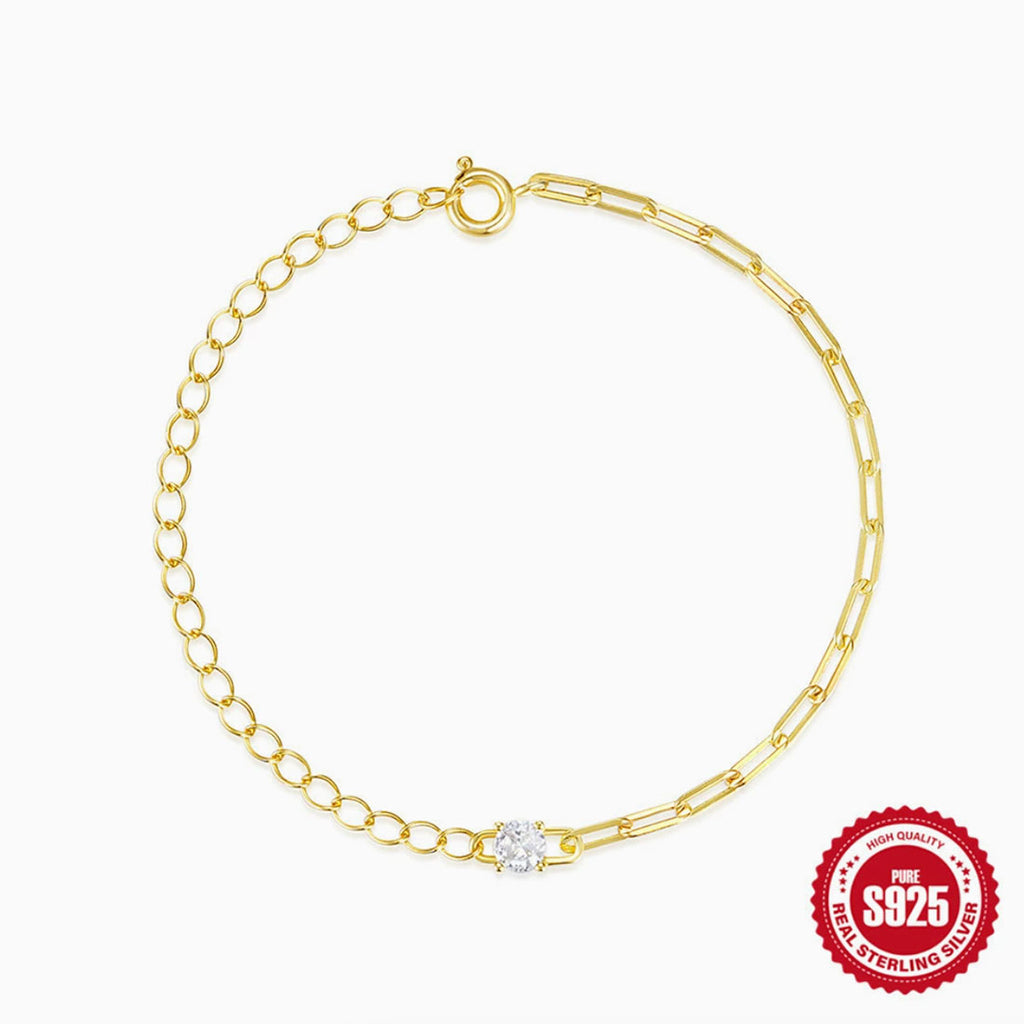 Sterling Silver Paperclip Chain Bracelet with CZ