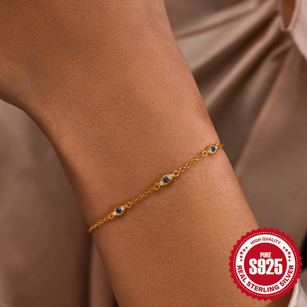 Sterling Silver Blue CZ Evil Eye Bracelet