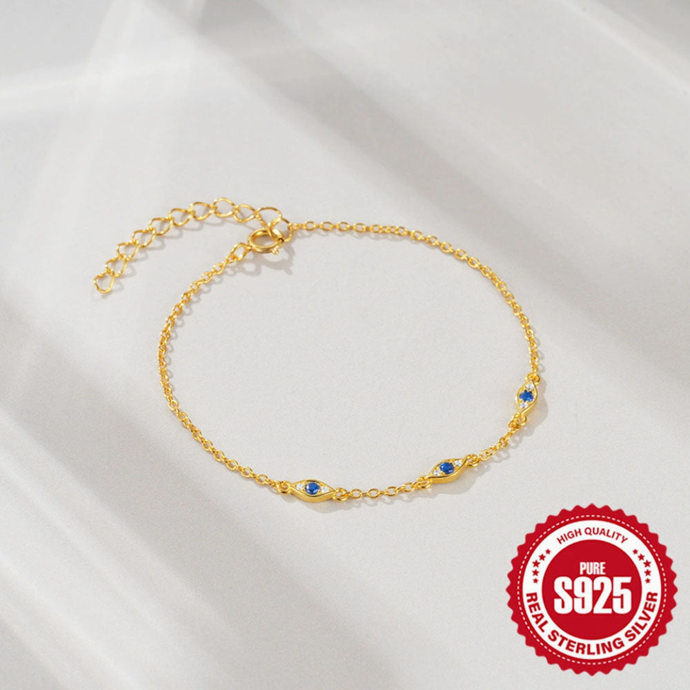 Sterling Silver Blue CZ Evil Eye Bracelet