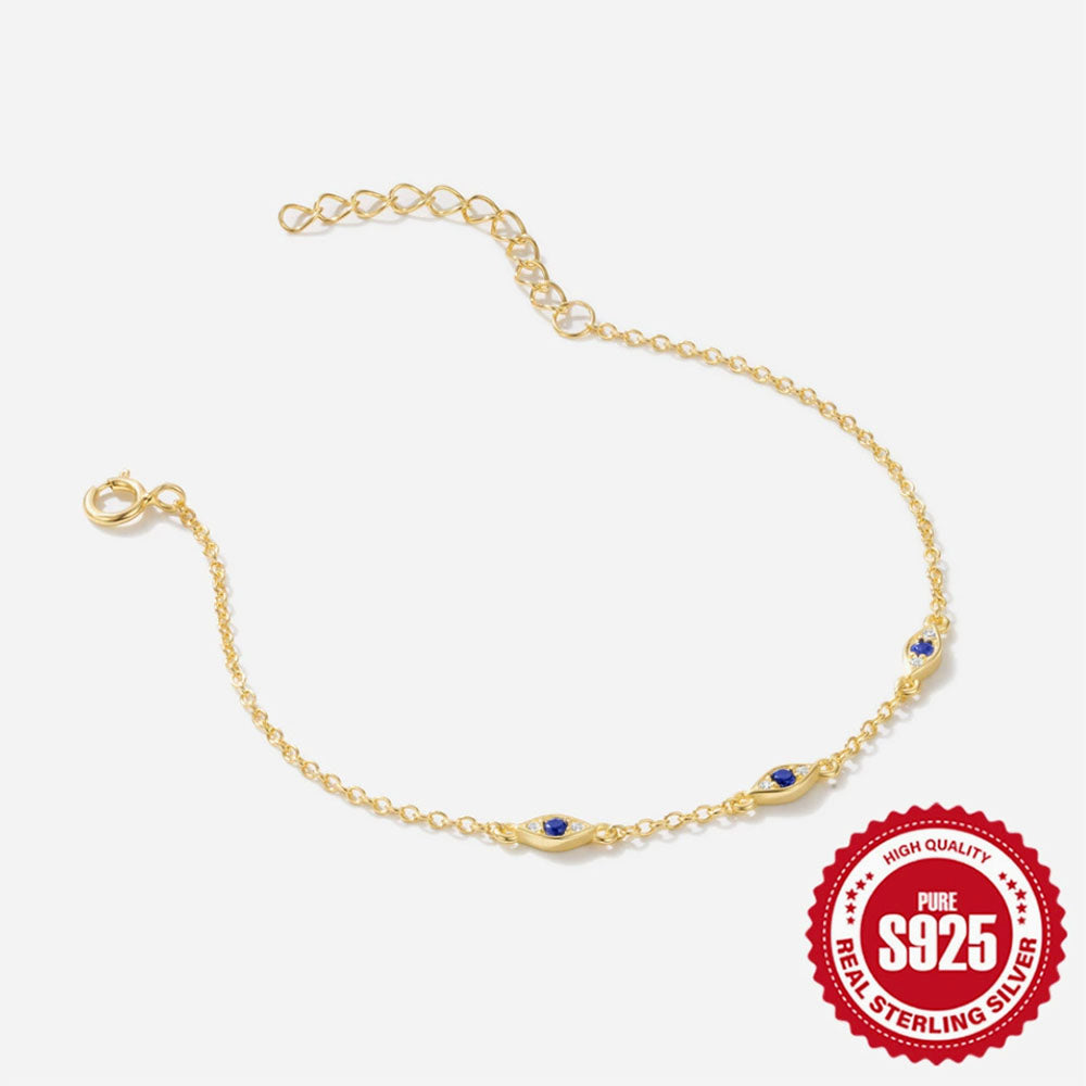 Sterling Silver Blue CZ Evil Eye Bracelet